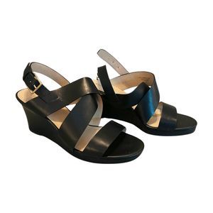 Cole Haan Black Penelope Leather Wedge Heels 8 W09874